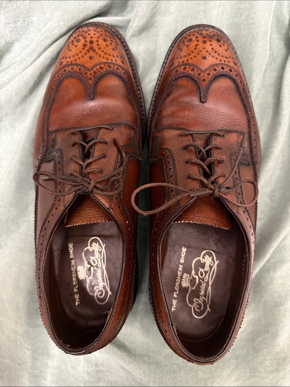 Vintage Florsheim Imperial Longwing Wingtips Pebble Grain Leather USA 8.5 3E